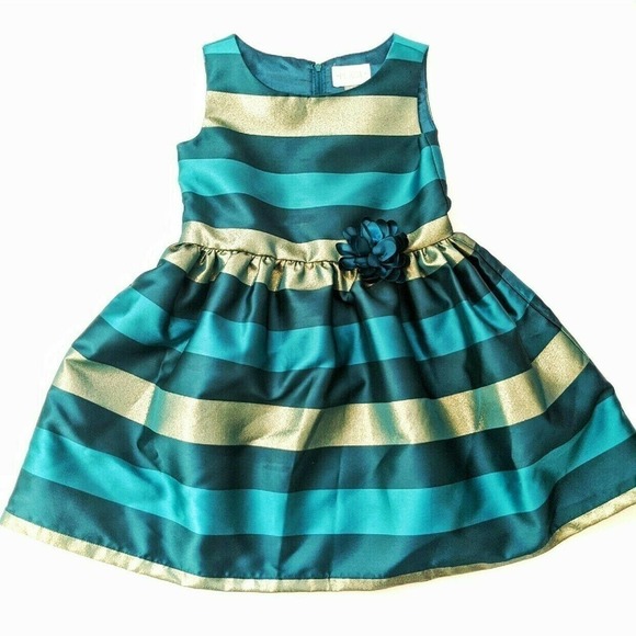 The Children's Place Other - Fancy Holiday Dress Gold Green 5 Formal